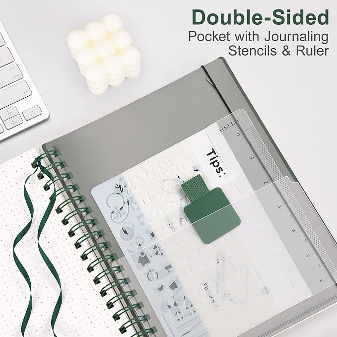 RETTACY Dotted Journal Notebook, 300 Pages, B5 Medium Size (7.4'' × 10''), 100 GSM Thick Paper, Flexible Plastic Cover, Spiral-bound, for Journaling, Planning, Tracking (Deep Green)