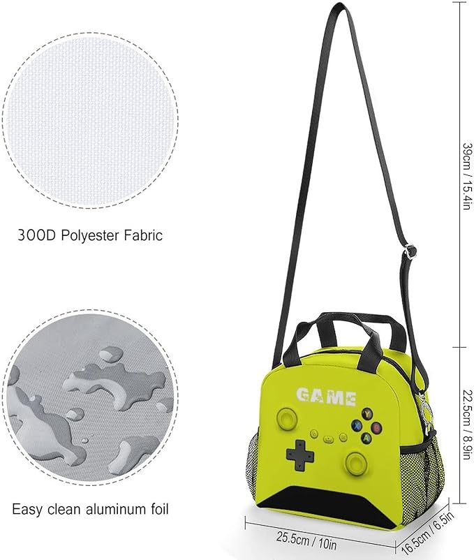 Game Lunch Bag for Boys Girls Gamer, Insulated Video Game Lunch Box for School Work Office Travel Picnic Hiking Beach, Waterproof Leakproof Portable Fits Most Bento Boxes