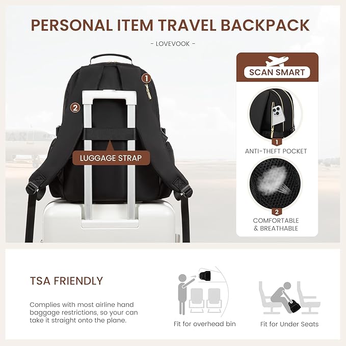 LOVEVOOK Laptop Backpack for Women with Pouch Pocket for Large Capacity Cup,17 Inch Teacher Nurse College Work Backpack Purse,Waterproof Laptop Bag Computer Back Pack for Travel,Black+Wicker pattern