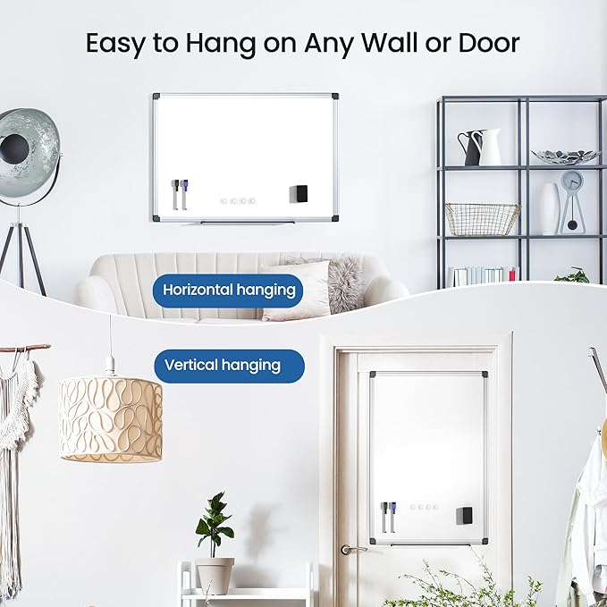 Magnetic White Board for Wall, 36" x 24" Dry Erase Board Kit with 2 Magnetic Dry Erase Markers, 4 Magnets, Eraser, Pen Tray & Mounting Kit – White Board Dry Erase for Home, Office, School