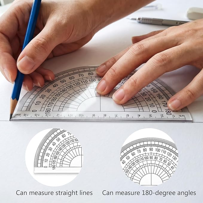7 Pcs Geometry Ruler Protractor and Compass Set, Math Ruler Kit with 1 Metal Compass, Precision Drawing Tools for Drafting Architect Engineering