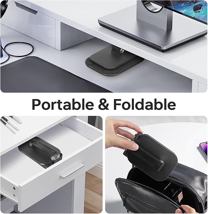 Foldable Phone Stand for Desk - Adjustable Height & Angle Cell Phone Holder, Portable Tablet Stand with Anti-Slip Base for Home, Office, and Travel, Compatible with iPhone & All 4-11" Devices (Black)