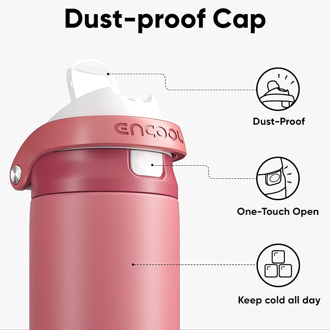 ENCOOL Leakproof Insulated Water Bottle with Straw Dual-Sip Water Bottle Bag-Safe Design for Work, Commute & Gym – Keeps Drinks Cold All Day, 40 oz, Vermilion