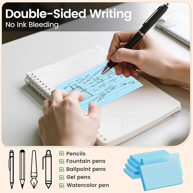 Index Cards 3x5 Inch, 300sheets, Flash Cards,Ruled Lined Blue Note Cards Paper For Studying, Schools Supplies, College, Office And Home Organization, Note Taking Supplies
