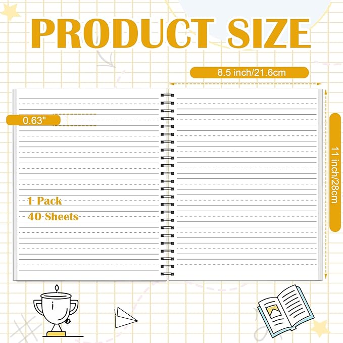 Raised Ruled Handwriting Paper Spiral Bound 8.5x11 Inch Raised Lined notebook Writing Practice Writing Paper Kindergarten Practice with ADHD 0.63In Sensory Line Dysgraphia Pad for Kids Students (1)