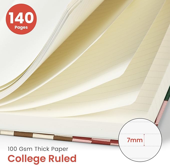 Taja Lined Spiral Notebook Journal for Women A5(5.8" × 8.3"), Cute Hardcover Notebook for Work, School & Note Taking, Pretty College Ruled Journal for Writing, 140 Pages, Checkered