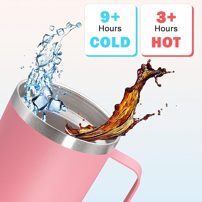 20 oz Tumbler with Handle and Lid, Stainless Steel Tumbler Insulated Travel Coffee Mug, Spill Proof Double Wall Vacuum Tumbler Cup Keep Drink Hot & Cold, Pink, 12 Pack