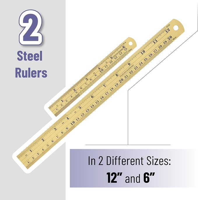 Mr. Pen- Metal Straight Edge Ruler, 2 Pack, 6" and 12", Gold