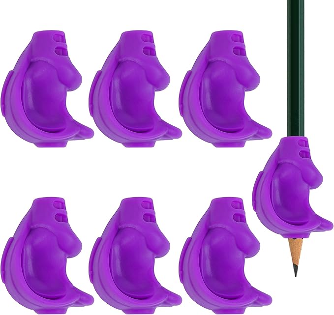Children's Pencil Grips, Training Device, Pencil Holder for 3- to 15-year-olds, Ergonomic Writing Aid for Kids - Right and Left Hands. (7PCS, Silica Gel, Purple)