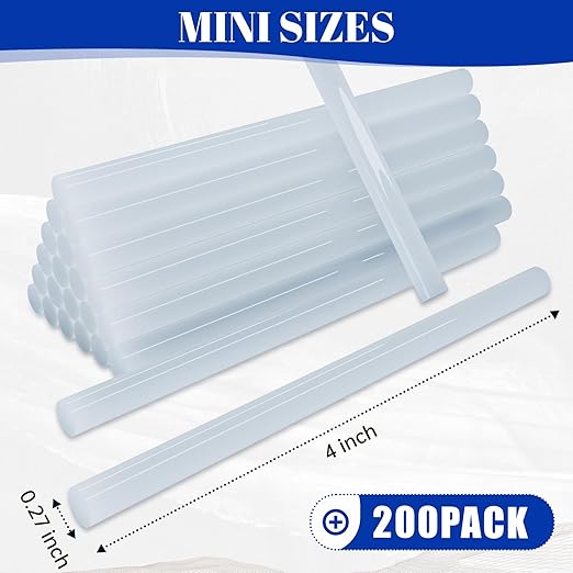 200 Pack Mini Hot Glue Sticks, 0.27" Diameter x 4" Length,All Temperature Clear Glue Sticks for Mini Glue Guns, Multipurpose for DIY, Crafts & Repairs