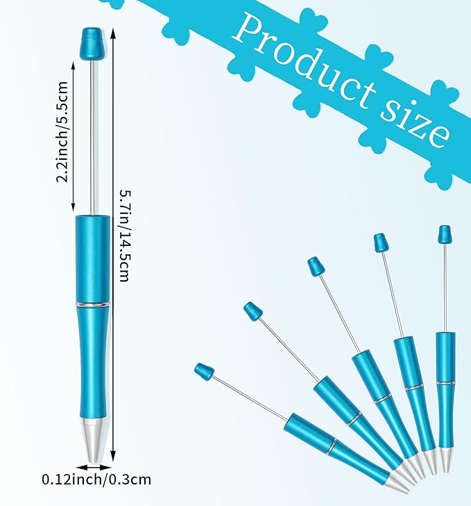 jiebor 30Pcs Beadable Pens Plastic Bead Ballpoint DIY Cute Cool Pens Black Ink for Women Men Bridal Graduation Gift Office Supplies Sky Blue