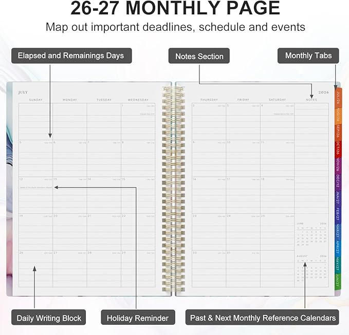 Planner 2026-2027 Weekly and Monthly A4 Size - Agenda 2026-2027 July 2026 - June 2027, A4 Spiral Binding Agenda with Monthly Tabs, Inner Pocket, 100gsm Thick Paper (8.5" x 11")