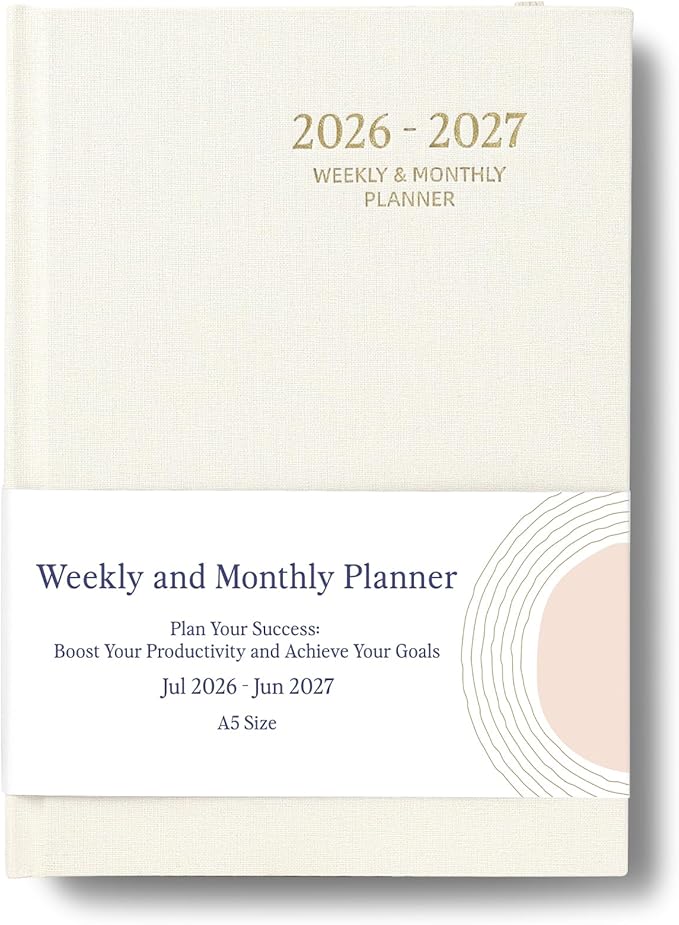2026-2027 Planner - Weekly and Monthly Planner, July 2026 - June 2027, Linen Hardcover, 2026-2027 Calendar Planner Book with Tabs, Aesthetic, Perfect for Office Home School Supplies (Beige, A5 (Jul 2026-Jun 2027))