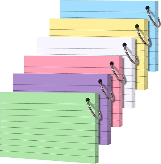 Lined Colored Index Cards 3"x5" 300 pcs Flash for Study Flashcards, Double-Sided Ruled Note Neon Colorful Small Cute Notecards Flashcards College, Office Home Organization(6pcs-Lined)