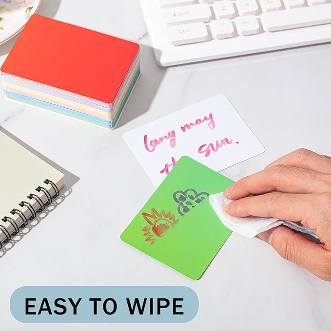 Harloon 100 Pcs Dry Erase Index Cards 2.5 x 3.5 Inch Laminated Reusable Dry Erase Note Cards Sheets for Office Home Housework to Do List (Colorful)