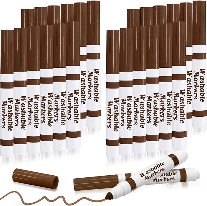 24 Pcs Washable Markers Bulk Broad Line Markers Coloring Conical Tip Large pens for Kids art projects, Teachers, Students, Toddlers, Party Favors, Classrooms, Donations(Brown)
