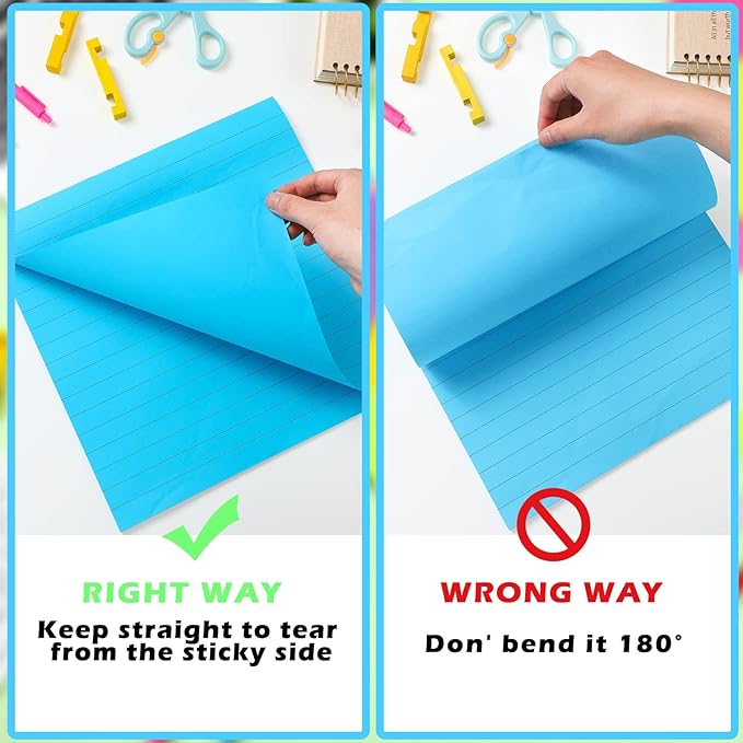 Qeeenar 8 Pads Big Sticky Notes 11 x 11 Inch Lined Jumbo Large Sticky Notes for Wall,Giant Strong Power Memo Square Post for Office, 25 Sheets/Pad(Bright Color)