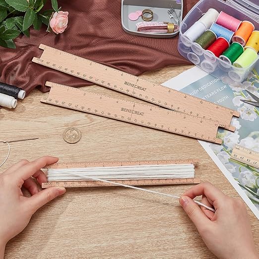 BENECREAT 3Pcs Wooden Floss Winder Board, 8/10/ 12inch Rectangle Quilting Rulers Sewing Tool for DIY Tailor Craft Tool Drawing Measuring Supplies