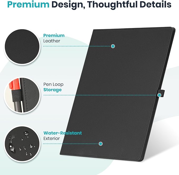 WALGLASS Double-Sided Small White Board Dry Erase, 12'' x 9'' Portable Reusable Whiteboard Notebook, Foldable Mini Handheld Board for Student Practice, Home, School, Office, Travel - Black PU Leather