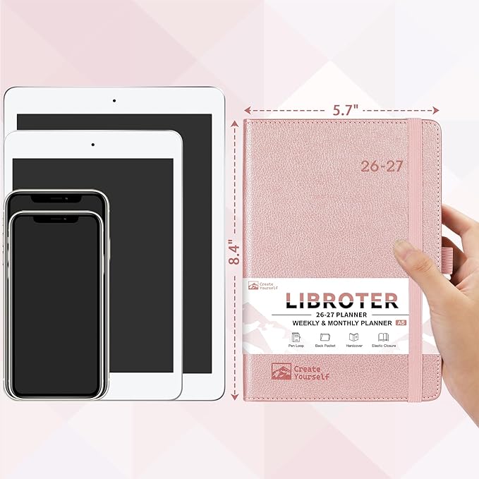2026-2027 Planner - Academic Planner 2026-2027 Weekly Monthly Planner, July 2026 - June 2027, 5.7'' x 8.4'', Thick Paper, Leather Cover, Pen Holder, Back Pocket, Perfect Daily Organizer - Rose Gold