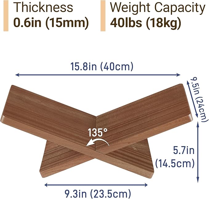 Solid Wooden Book Stand for Desktop Display & Reading –15.7" x 9.4" x 5.7” Extra Large Wood Open Book Holder for Cookbook, Bible, Recipe, Textbook, Magazine (African Sapele)