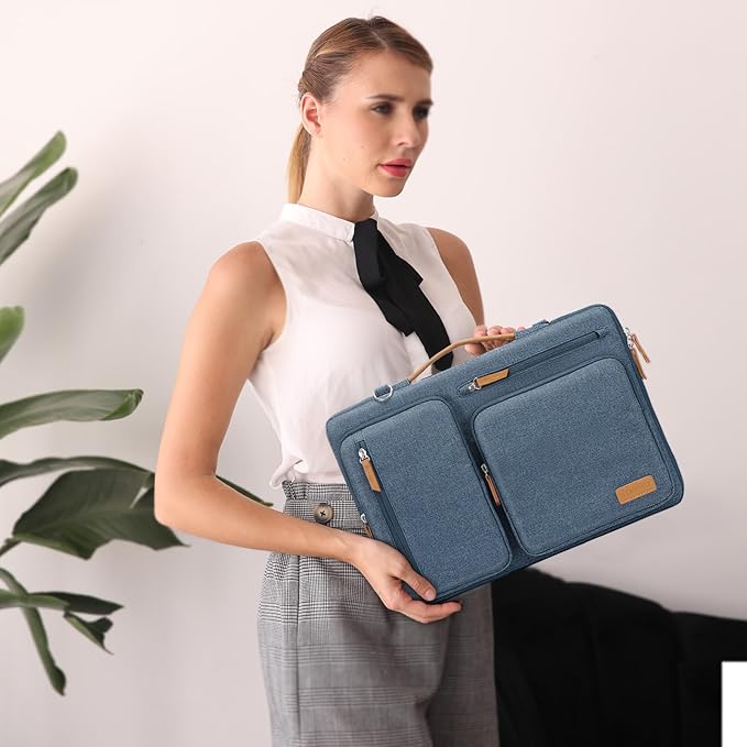 MOSISO 360 Protective Laptop Shoulder Bag,17-17.3 inch Computer Bag Compatible with MacBook, HP, Dell, Lenovo, Asus Notebook,Side Open Messenger Bag with 4 Zipper Pockets&Handle, Haze Blue
