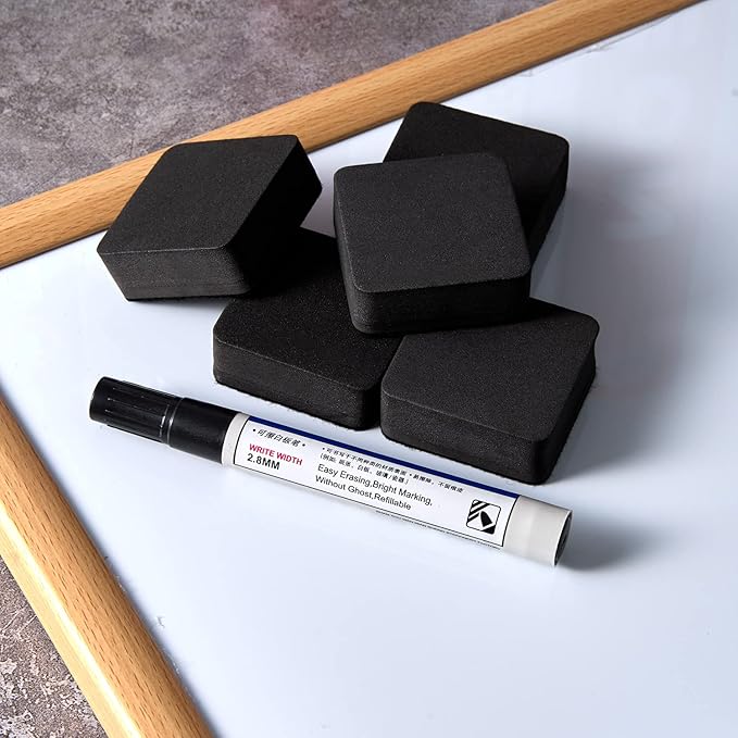 Favide 24 Pack Magnetic Whiteboard Dry Erase Erasers Chalkboard Cleansers for Classroom, School Supplies(Square, Black)