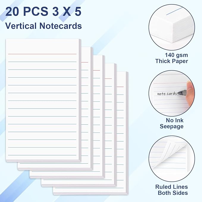 Blue Index Card Holder PU Leather 3x5 Note Card Holder Wallet Portable Pocket Notepad with Pen Holder Magnetic Index Card Case with Card Solt 20 Pcs Ruled Note Cards For Record Meetings (No Pen)