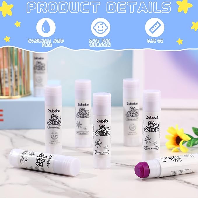 Zubebe 100 Pcs School Disappearing Purple Glue Sticks, Dries Clear, 0.32 oz - Non-Toxic, Washable Glue Sticks Bulk for School Classroom Students Teachers Employees Scrapbooking Crafting Supplies