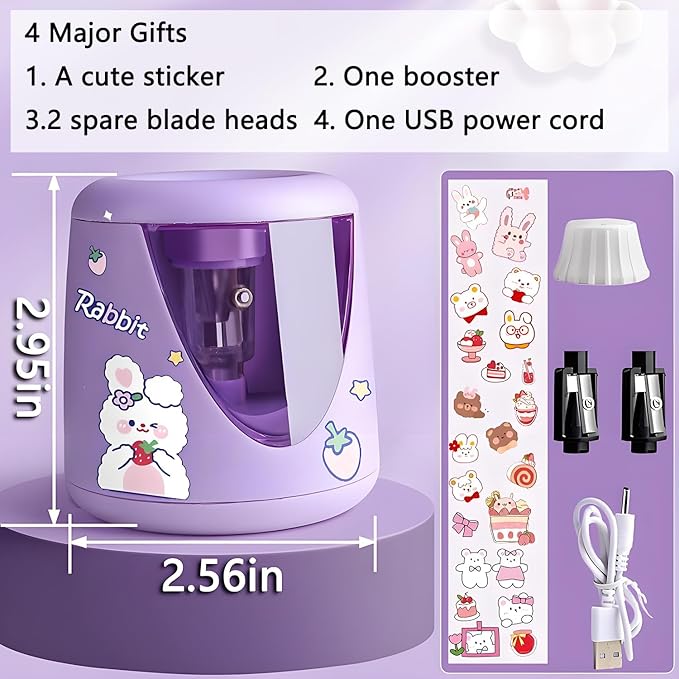 Electric Pencil Sharpener for Colored Pencils & No.2 - Auto Stop, Fast 3-5 Sec Sharpening | Dual Power USB/Battery Operated for Home, Office, Classroom | 6-9mm Sharpener with Shavings Box (Purple)