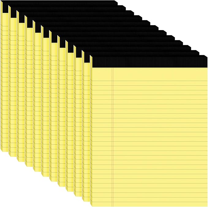 12pcs Legal Pads 8.5 x 11,Notepads 8.5 x 11 Inch, 30 Sheets/Pack, Yellow Note Pads Clear Print Writing Pads of Paper, Perforate Wide Ruled Lined with Sturdy Back for Office, Business & School Supplies