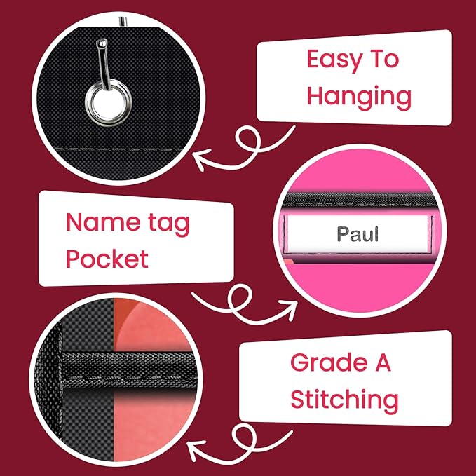 Clear Storage Pocket Chart for Classroom & Office with 20 Nametag Pockets, 4 Overdoor Hangers Included, Hanging Wall File Organizer for File Folders, Assignments, Files, Scrapbook Papers & More