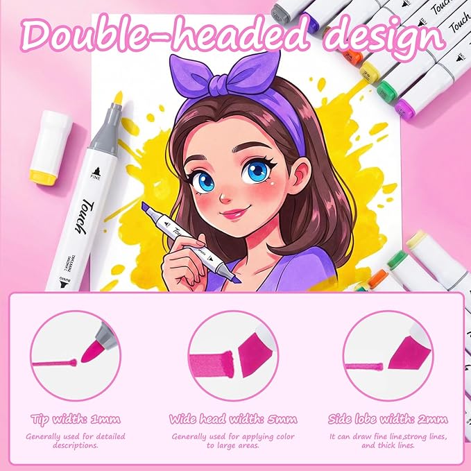 Alcohol Markers Set, 48 Colors Dual Brush Tip Art Coloring Markers for Adult Drawing, Permanent Alcohol Based Colored Sketch Pens Art Supplies Gifts for Illustration