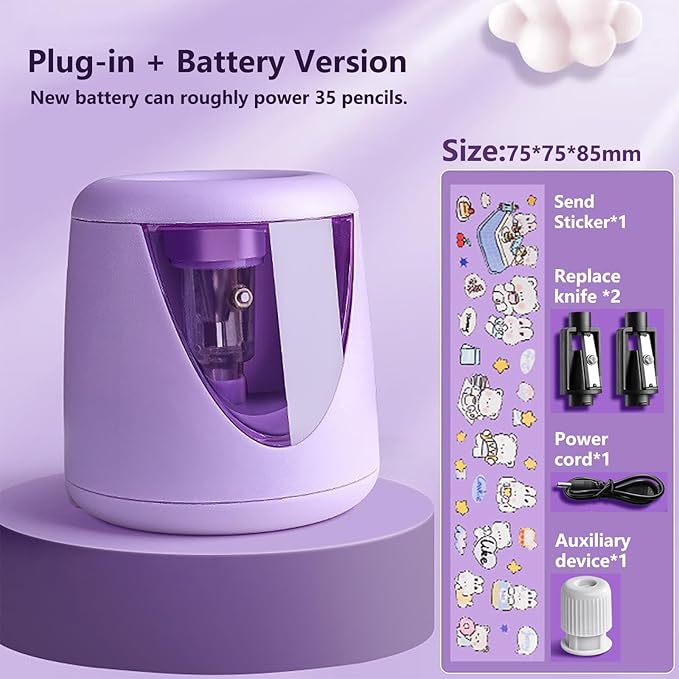 Electric Pencil Sharpener for Eyeliner and Lip Liner - Dual Use Cosmetic and Classroom Pencil Sharpener(Purple)