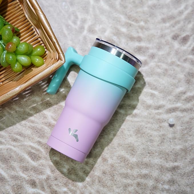 Konokyo 30 oz Tumbler with Handle and 2 Straw 2 Lid, Insulated Water Bottle Stainless Steel Vacuum Cup Reusable Travel Mug,Gum