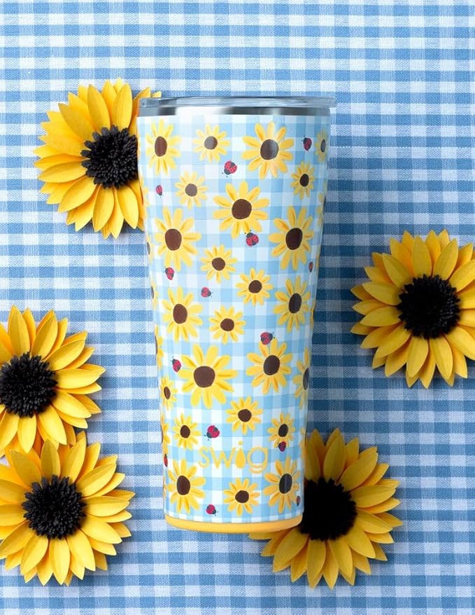 Swig Life 32oz Insulated Tumbler, Travel Coffee Tumbler with Lid, Cup Holder Friendly Travel Coffee Mug, Stainless Steel with Lid (Picnic Basket)