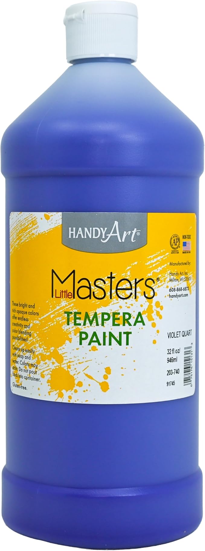 Handy Art Little Masters Tempera Paint, Violet, 32 oz Bottle, Bright & Mixable, High Opacity, Washable Colors for Classroom, Students, Kids, Young Artists, Safe & Non-Toxic, Made in USA