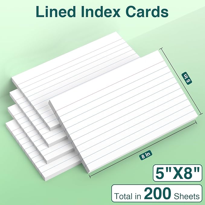 Index Cards 5x8, 200 Sheets, Ruled White Flash Cards for Effective Studying and Note-Taking, Premium Note Cards, Essential School Supplies for College & Office, Home Organization & Study Supplies