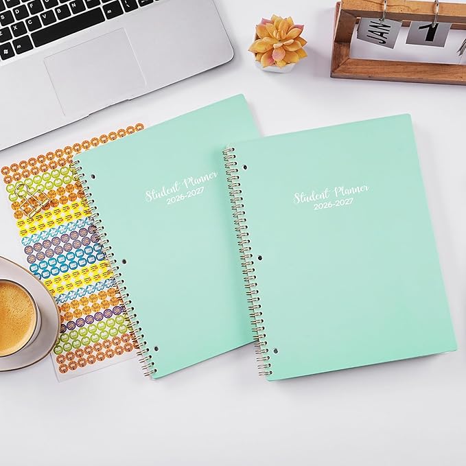 Student Planner 2026-2027 - School 2026-2027 Planner with Customized Subject Boxes, July 2026 - June 2027, 8.5" × 11", Academic for School, 3 Different Stickers, Back Pocket