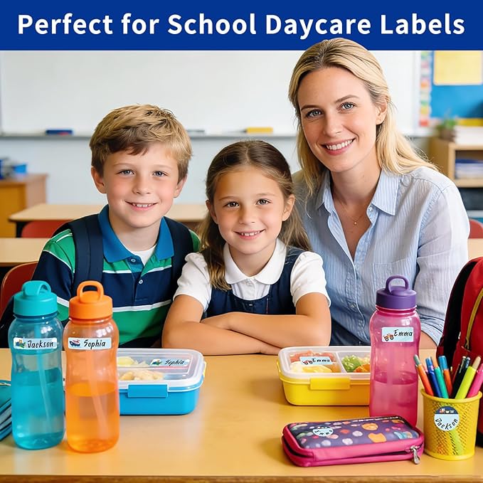 Daycare Name Labels for Kids, 360pcs Waterproof & Removable Name Stickers for Water Bottles, Lunch Boxes and School Daycare Name Tag (Truck)