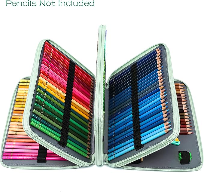 YOUNGCOL 200 Slots Colored Pencil Case Color Pencil Organizer Storage Large Capacity Pencil Case (Green + Sunflower)
