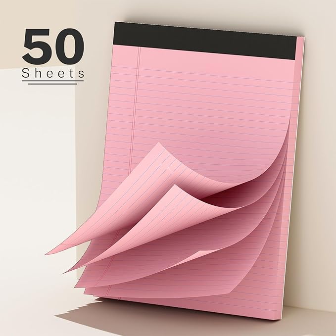 AILZFEI 5 Pack Colored Legal Pads 8.5 x 11 College Ruled Paper Note Pads Narrow Ruled 50 Sheets per Notepad Perforated Writing Pad Durable Sturdy Back 8x11 Pads of Paper Pink Purple Blue Green Yellow