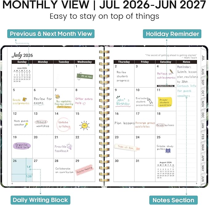 Academic Planner 2026-2027, Weekly and Monthly Calendar Book, July 2026 – June 2027, Hardcover Planner with Tabs, Perfect for Teachers, Students, Women & Men, A5 (6.4" x 8.5") - StarryGarden