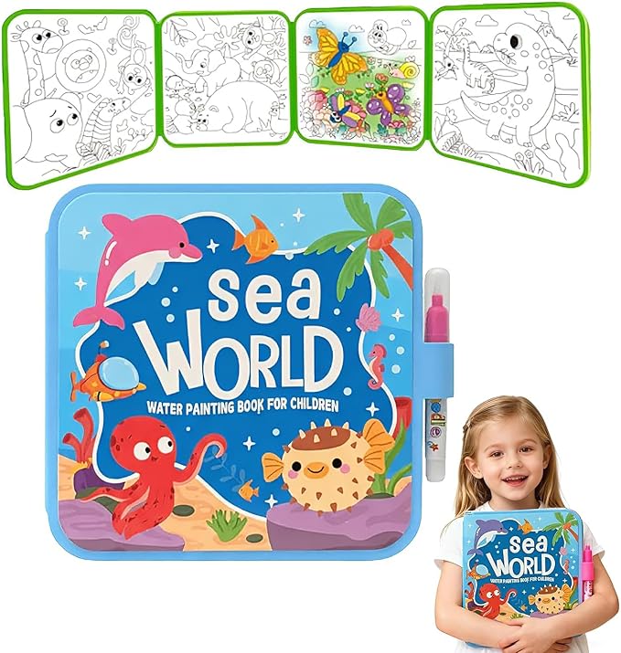Montessori Mess Free Water Coloring Book, 2026 New Montessori Reusable Water Painting Book, Water Paint Color Book, Requires No Washing, Simply Add Water to Reveal Vibrant Color (D)