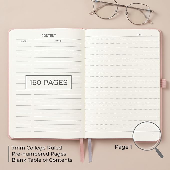 AHGXG Lined Journal Notebook, 160 Numbered Pages, A5 Size (5.7'' x 8.3'')