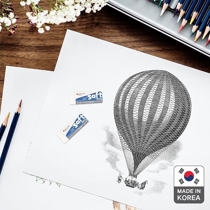 Hwarang Original Korean Art Eraser Set – Soft, Clean Erasing, Professional & School Supplies, Quality Proven, Dust-Free, Smudge-Proof, Eco Friendly - 12 Erasers in a Set