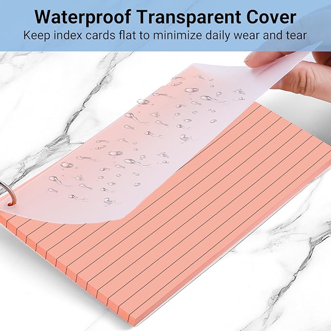 HAUTOCO 200 PCS Colored Flash Cards 4x6 with Rings, Ruled Index Cards with Waterproof Dividers, 4 Colors Study Notecards for Students, Teachers, Exam Prep, Office
