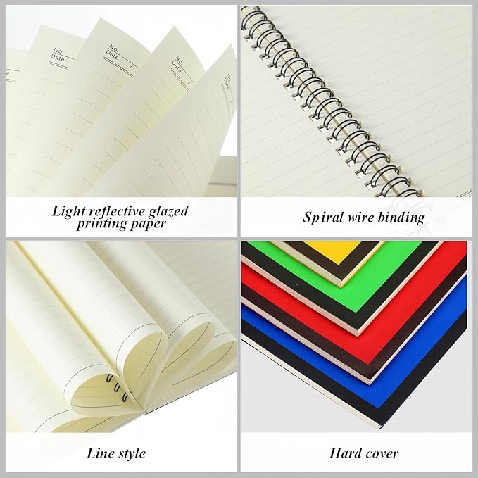 Leelosp 12 Pcs Small Spiral Notebook Lined Spiral Journal College Ruled Notebook Wire Bound Kraft Cover, 120 Pages for Work (Blue,Green,Yellow,Red,5.5 x 8.3 Inch)