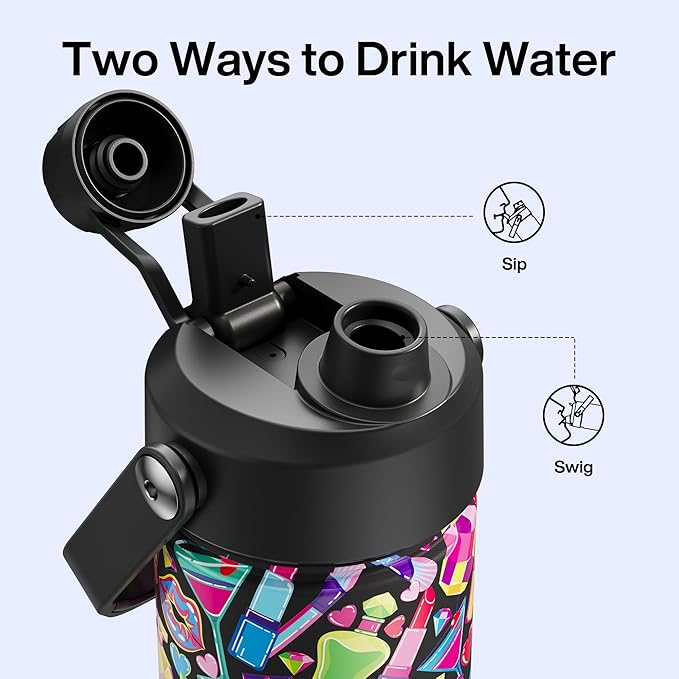 ENCOOL Insulated Water Bottle with Straw Stainless Steel Water Bottle, Leak-Proof, BPA-Free, Double Wall Vacuum Keeps Cold for 24 Hours for Sports, Travel, School (26 oz, Cosmetic Party)