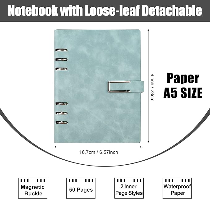 Reusable Notebooks - Stone Paper Waterproof Spiral Notebooks, A5 Wirebound Ruled Sketch Book Notepad Diary Memo Planner with 1 Erasable Pen & 1 Microfiber Cloth Included (9.05''×6.69'')